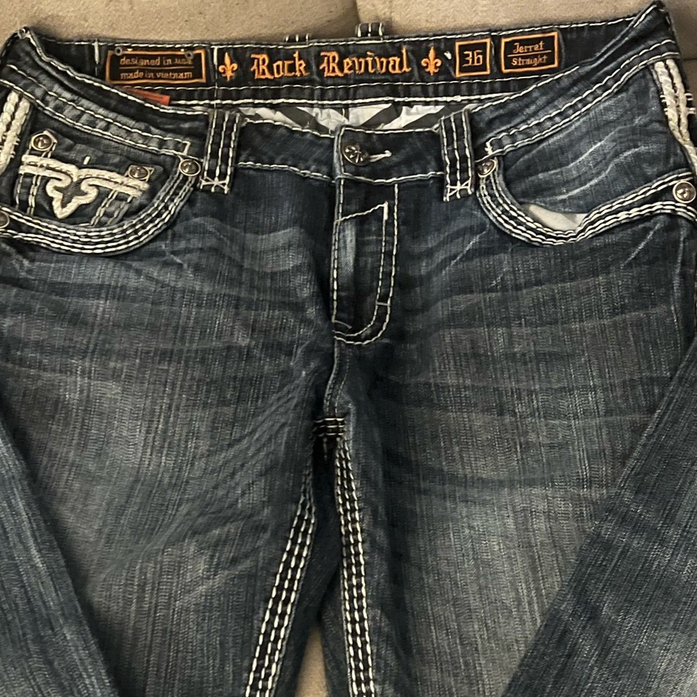 Rock Revival Dark Blue Denim with White Accents